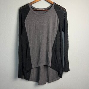Chloe K Gray & Black Lace Long Sleeve High Low Whimsigoth‎ Top Women's Size L